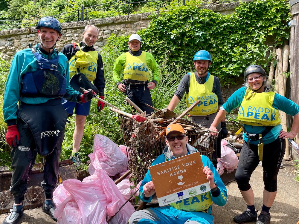 The Paddle Peak team were out again cleaning the River Derwent through Matlock Bath this week. The crew cleared from Artist Corner, down to Cromford and loaded their canoes, kayaks and paddle boards full of trash, comprising of agricultural waste, litter, sanitary waste and an awful lot of metal work which was revealed by the recent low water levels including a shopping trolley from Somerfields, who in fact left Matlock many years ago! Our river guardians cleaned up fly tipped furniture close to Masson Mills that had been dumped down the river bank including a bed and sofa!